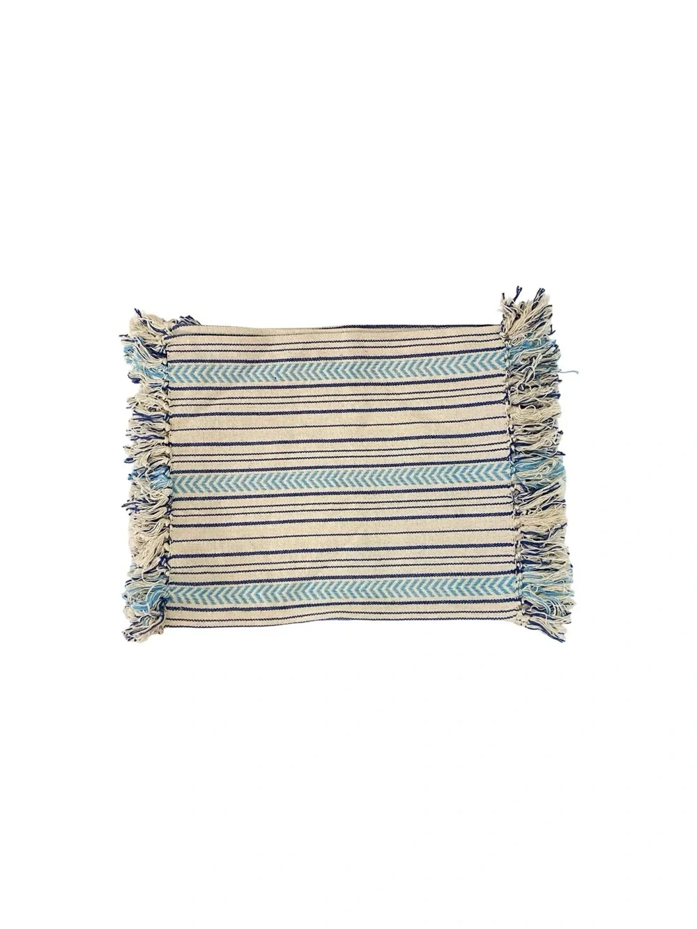 Isaac Mizrahi Placemat Set 4 One Size 6 Total Cotton Striped Blue Fringe Boho